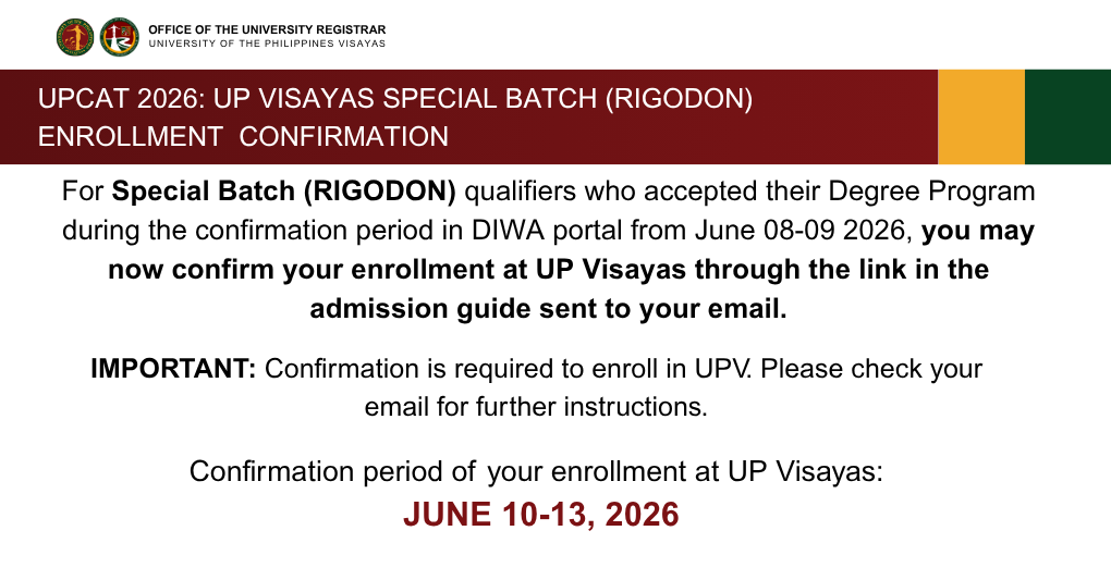 UPCAT 2026: UP Visayas Special Batch (Rigodon) Enrollment Confirmation